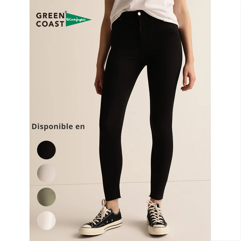 Green Coast El Inglés Pantalones Vaquero Jeans pitillo de Mujer Cintura Alta Algodón Liso Negro Verde Gris Moda|Pantalones cortos| - AliExpress