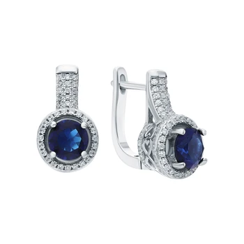 

Silver earrings with cubic zirconia and Sapphire synthetic sunlight