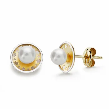 

Gold earrings 18k two-tone round 8mm. Beads pressure [AA2137]