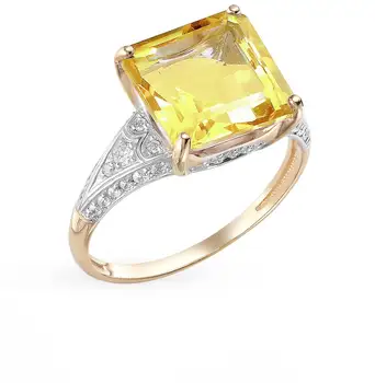 

Gold ring with cubic zirconia and citrine sunlight