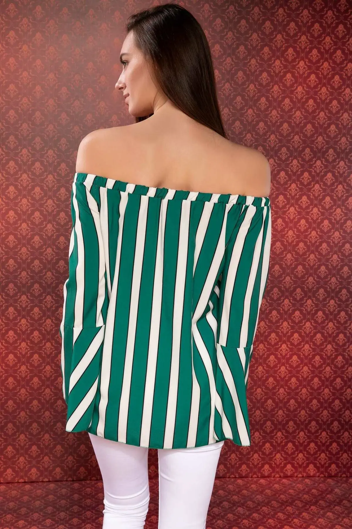  DeFacto Fashion Woman Long Sleeve Blouse Ladies Elegant Off-shoulder Striped Shirt Female Sexy Flar