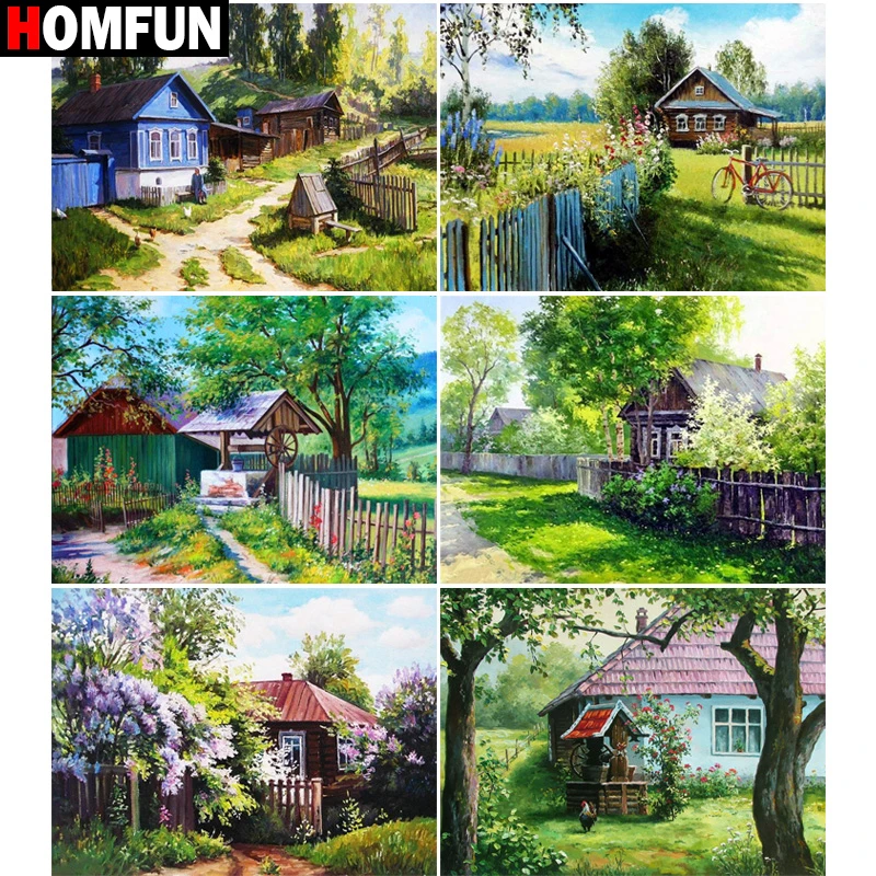 HOMFUN Diamond Painting Cross Stitch "The Scenery House" 5D DIY Diamond Embroidery Full Square/round Rhinestone Of Picture airdea diamond painting