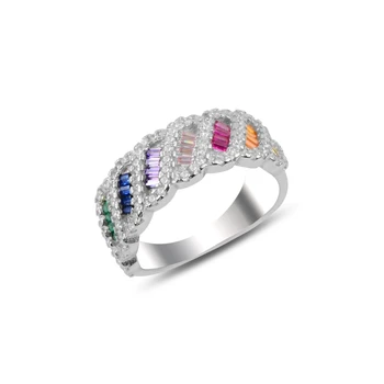 

Silver 925 Sterling Zircon & Colored Baguette Cubic Zirconia Ring