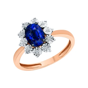 

Gold ring with sapphires synthetic and diamonds sunlight sample 585
