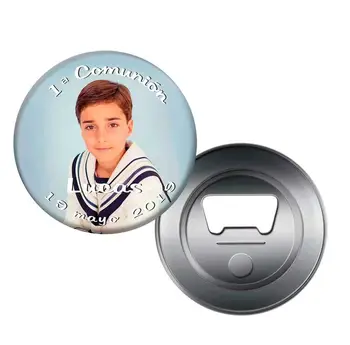 

Imán abridor de botellas Personalizado con Foto y Texto. Recuerdos y detalles de Primera Comunión Niño. Lote 25 Unidades.