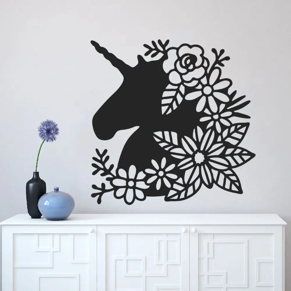 

Abstract Unicorn With Flower Removable Wall Sticker Vinyl Decal Living Room Wall Art Decoration A00854