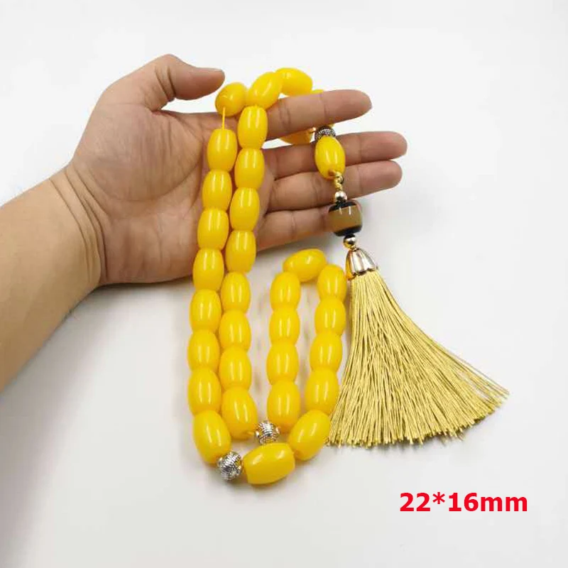 Большой размер желтая смола Tasbih 33 45 66 99 молитва бусы Арабская мода браслет
