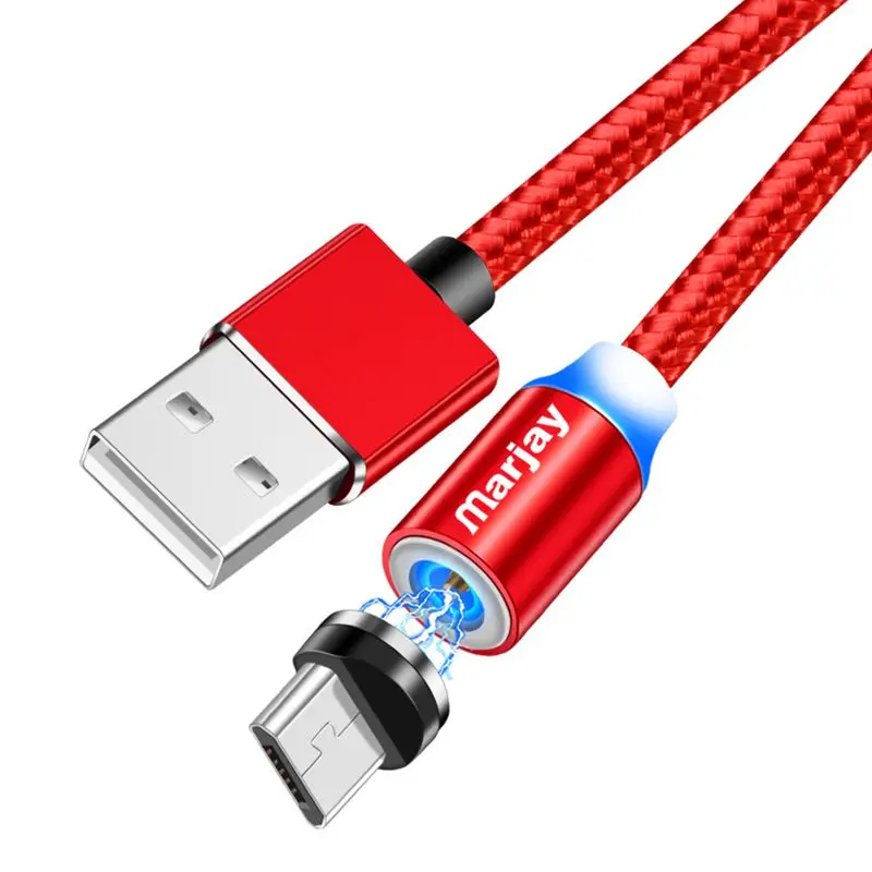 Магнитный зарядный кабель Marjay, 1 м, кабель Micro USB для iPhone XR XS Max X, магнитное зарядное устройство, usb type C, светодиодный кабель для зарядки - Цвет: Red Micro Cable