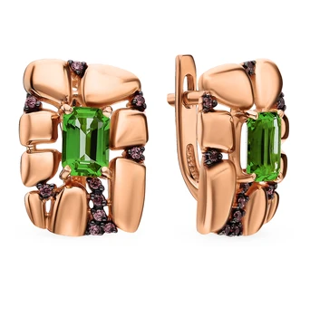 

Gold earrings with sultanites and cubic zirconia sunlight sample 585