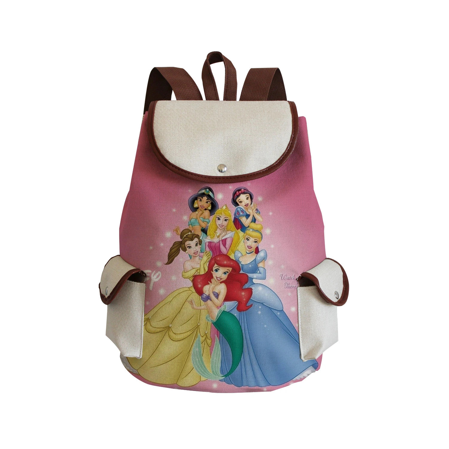 Disney mochila con estampado de princesas para niña, morral con cordón de dibujos animados, de lino de gran capacidad, bolso escolar para regalo con patrón personalizado|Mochilas -
