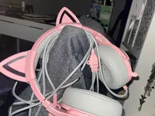 Auriculares Oreja de Gato con cable para chicas, cascos estéreo con micrófono y luz LED para ordenador portátil/PS4/Xbox One, color rosa