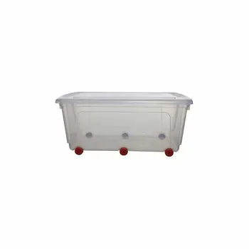 

Plastic storage box with wheels and Transparent stackable lid 70 l