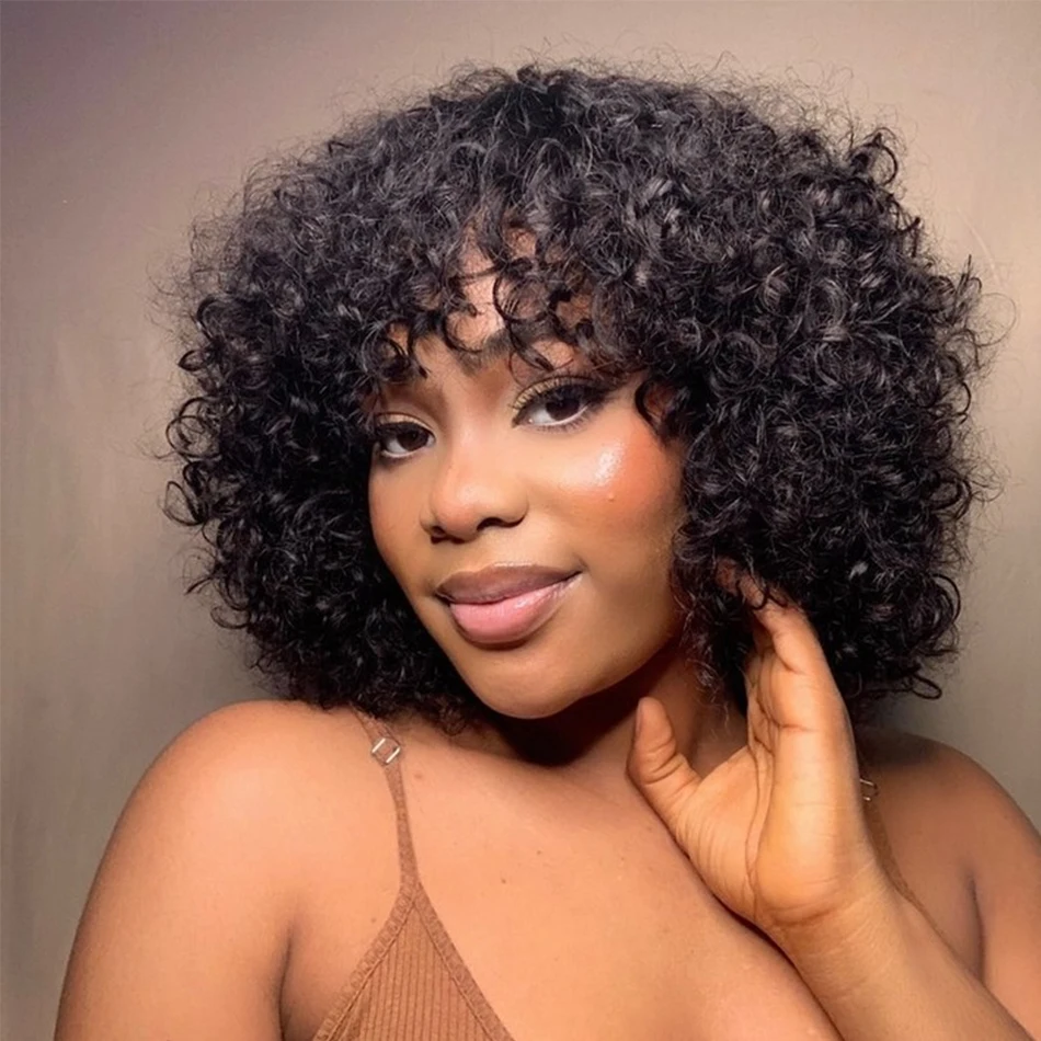 

Curly Human Hair Wigs For Women Human Hair Bob Wig Kinky Curly Wig With Bangs Perruque Cheveux Humain Full Machine Made Wig