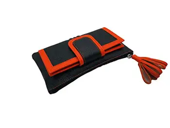 

Wallet for women in leather, two separate departments wallet, wallet and card holder, 19x11 cm. (Black-Orange)