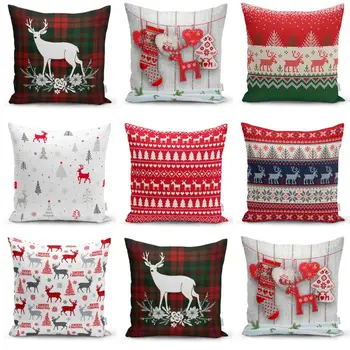 

Christmas Motifs Digital Printed Pillow Case Home Textile Decoration New Year Hidden Zipper Sweet Cute Red White Green