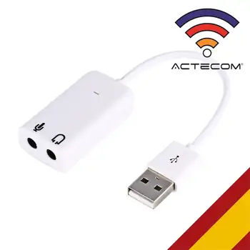 ACTECOM Tarjeta de sonido 7.1 USB 2.0 Mini Jack 3,5 mm Blanca Adaptador Audio Sound Adapter Externa 3D para Laptop Virtual DJ