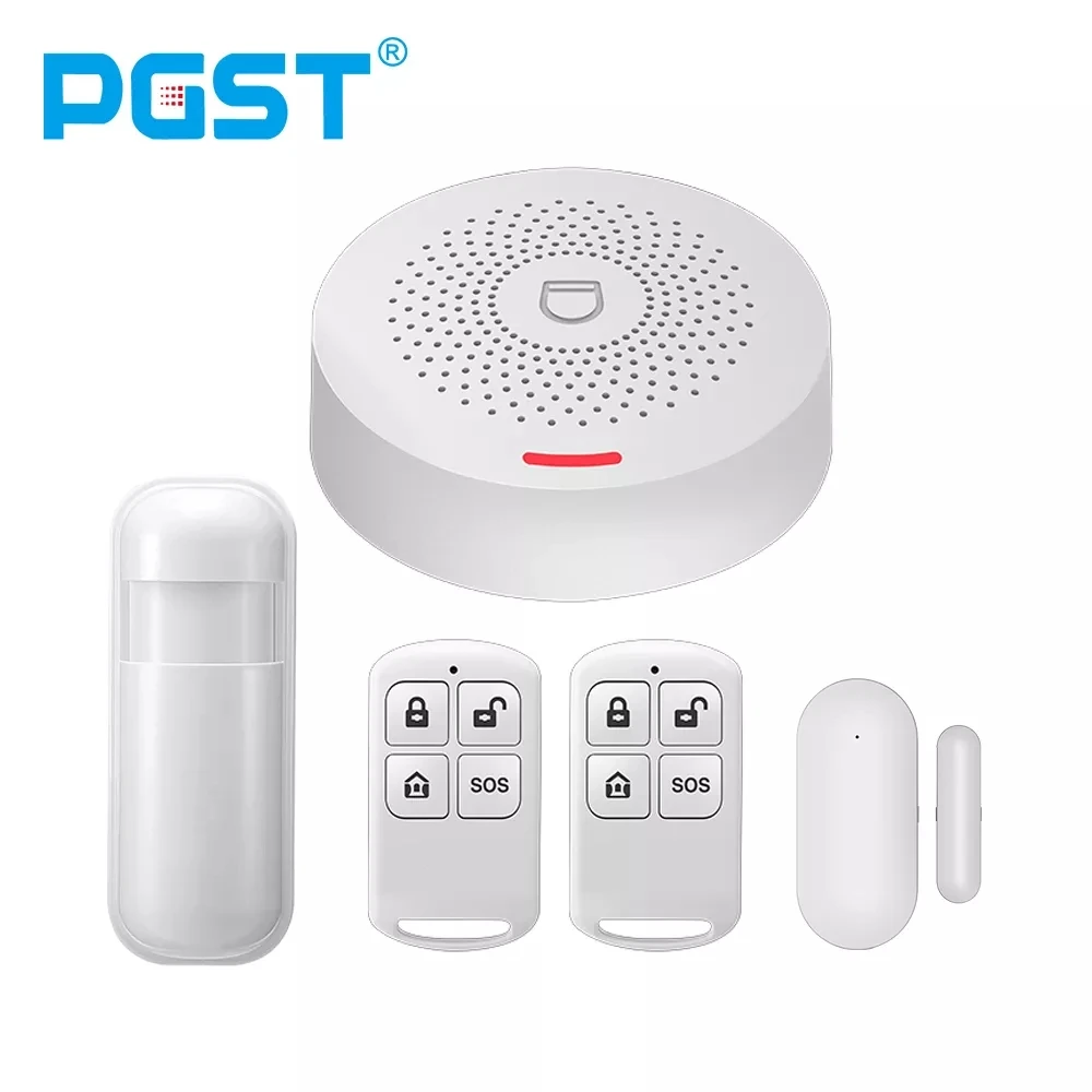 PGST PW150 Tuya WIFI Home Alarm System Wireless Security Burglar Smart Home APP Control with PIR Motion Sensor alarm system wireless tuya app sim gsm home burglar security 433mhz wifi gsm smart house app control motion sensor detector