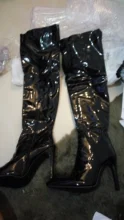 Botas altas hasta el muslo de cuero con espejo para mujer, botines sexys por encima de la rodilla con tacón alto para mujer, zapatos largos de fiesta fetiche en blanco y rojo