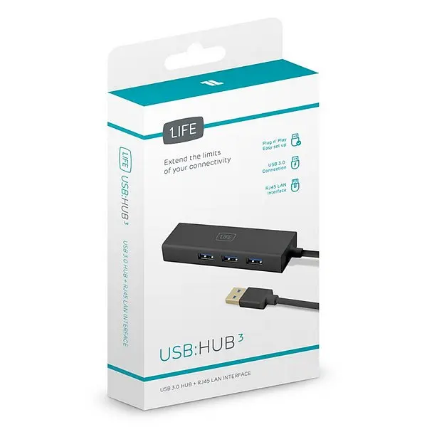 3-Порты и разъёмы usb-хаб 1LIFE 1IFEUSBHUB3 USB 3,0 черный