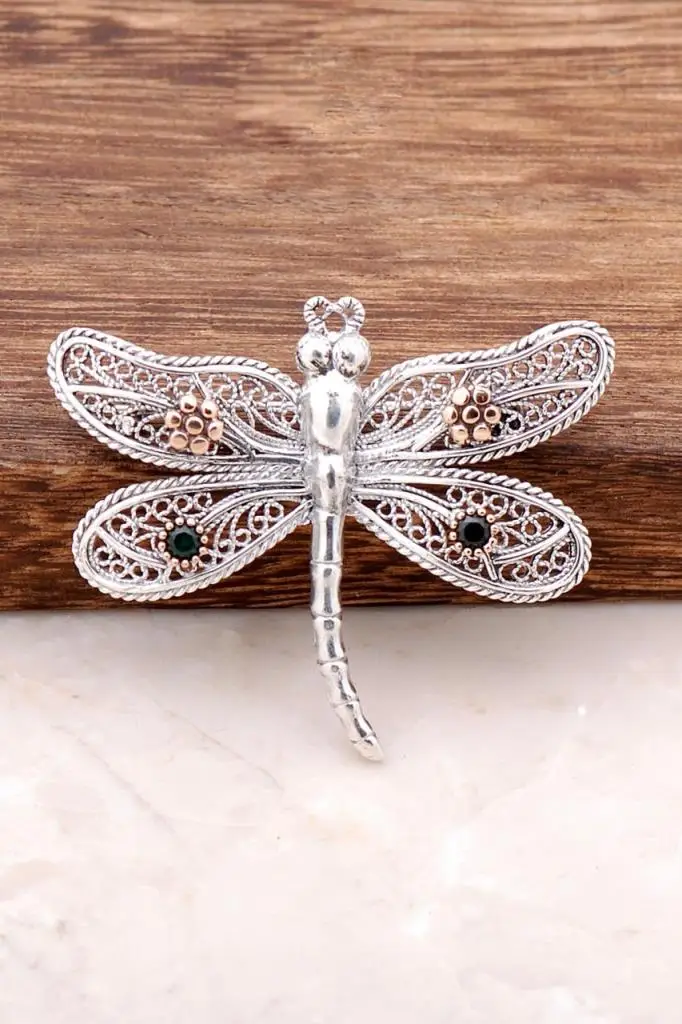 

Filigree Embroidered Dragonfly Design Silver Brooch 310Hand Made Jewellery