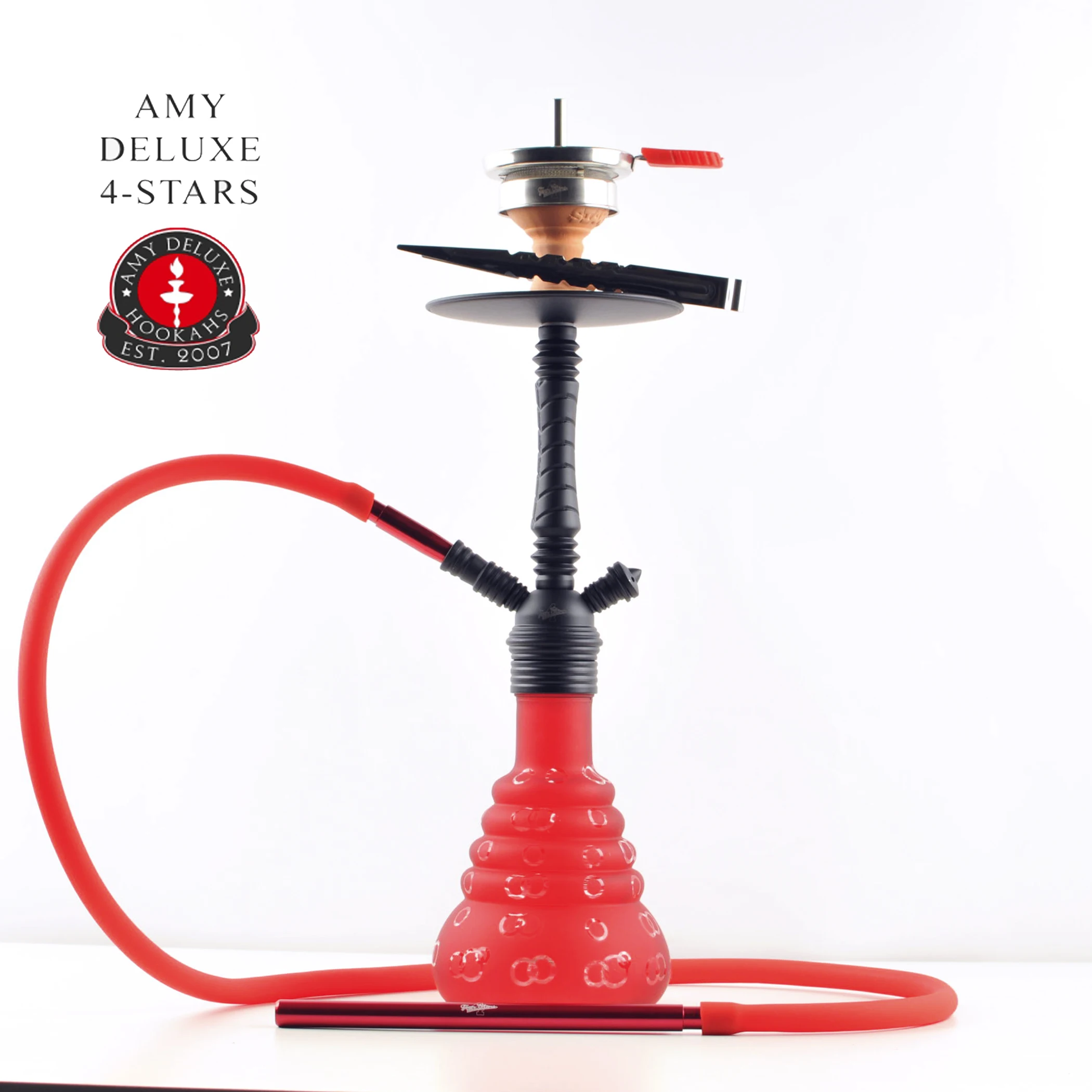 Кальян Amy Deluxe 4 Stars модель 460 bk rd Красный круги полный комплект. Высота 50 см.
