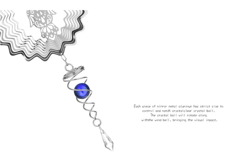 Strongwell Нержавеющая сталь зеркало, Кристалл мяч стерео вращающийся ветряной колокольчик с украшением в форме Открытый Сад мотор колокольчиков подарки