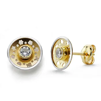 

Gold earrings 18k two-tone round cubic zirconia 8mm. [AA0281]
