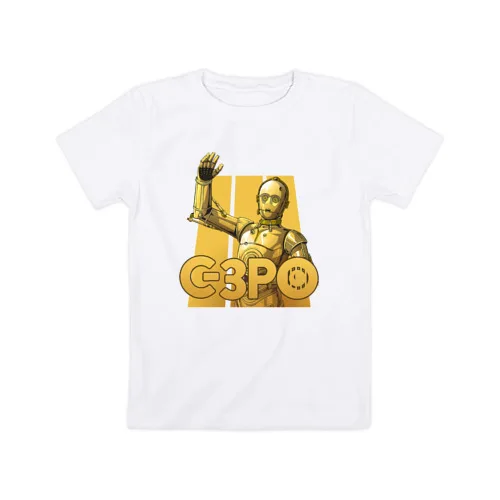 Детская футболка хлопок «C-3PO» для мальчиков и девочек, Легкая футболка из хлопка с рисунком - Цвет: Белый
