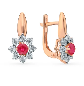 

Gold earrings with rubies and diamonds sunlight sample 585