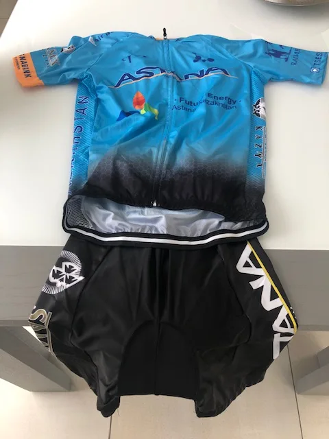 New 2020 BLUE Astana Cycling team jersey 12D bike shorts set Quick Dry Mens 