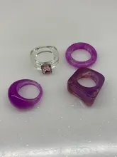 HUANZHI-Conjunto de anillos redondos de resina acrílica para mujer, colorido cuadrado geométrico, con diamantes de imitación, regalo de fiesta, 2021
