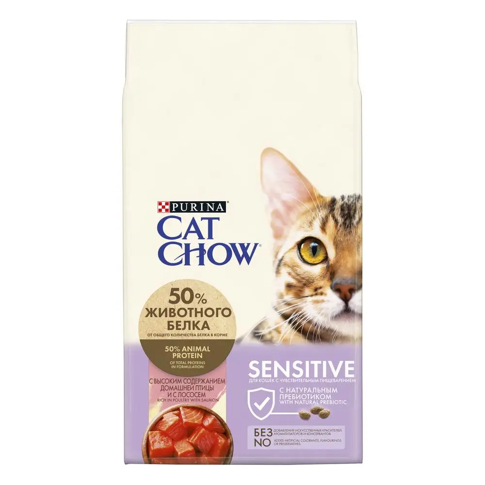 Сухой корм Cat Chow для кошек с чувствительным пищеварением высоким содержанием