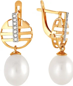 

Примаэксклюзив earrings with pearls and cubic zirconia in red gold