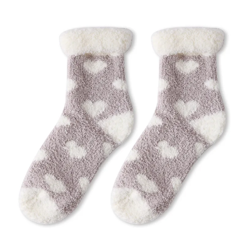 Теплые женские носки теплые плотные носки из кораллового флиса милые носки средней длины с сердечками домашняя одежда для девочек милые женские носки 8 цветов - Цвет: Gray
