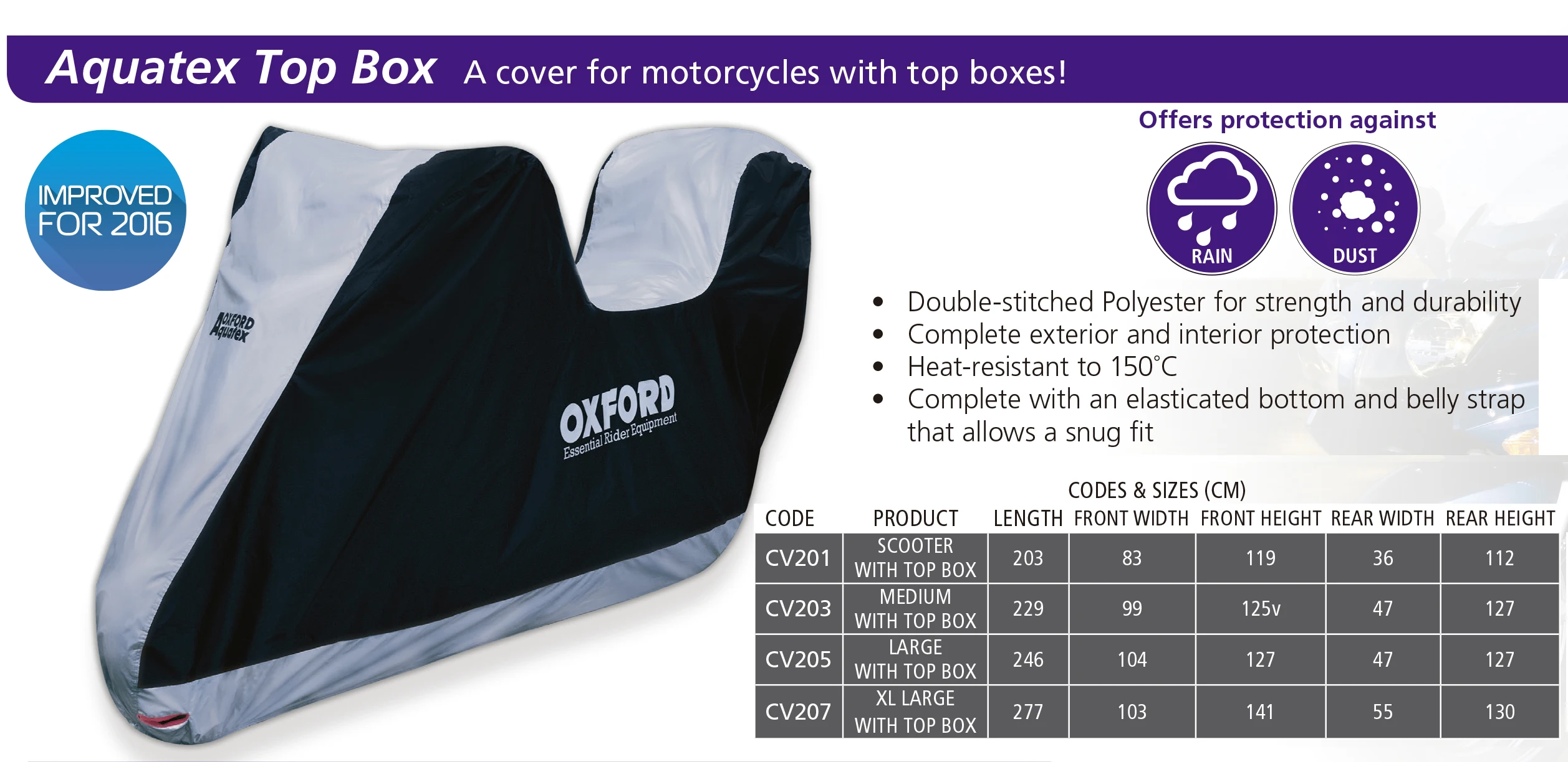 Oxford Motorbike Motorcycle Aquatex XL with Top Box CV207