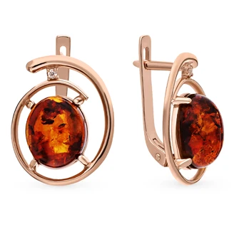 

Silver earrings with cubic zirconia and amber sunlight sample 925