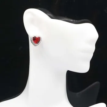 

11x11mm Heart Shape Created Red Blood Ruby CZ Woman's European Style Gift Silver Earrings