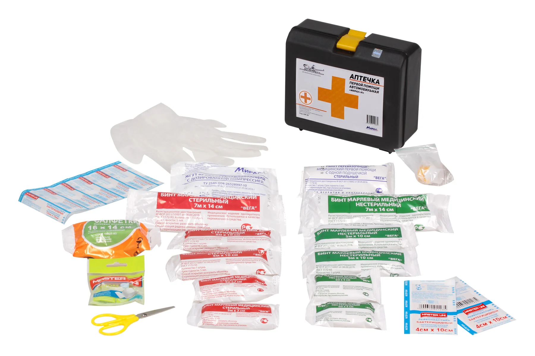Аптечка автомобильная в пластиковом футляре (Соответствует требованиям ГИБДД)