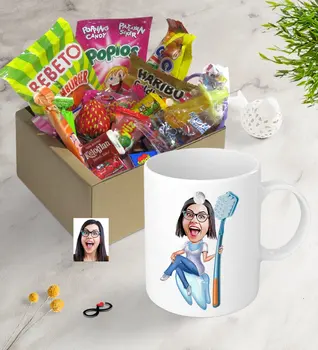 

Personalized Women's Dentist Caricature Of Nostalgic Lezzetler Mug Seti-2 Candy Jelly Bean Ancients Thoughtful Gift Picture Custom