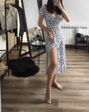 Vestido de verano de las mujeres de manga corta Puff novia impreso acanalada fiesta de Split largo Maxi Vestidos cordón Vestidos Sexy vestido