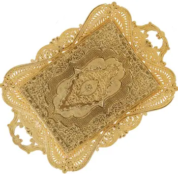 

Gold Decorative Turkish Ottoman Moroccan Tea Coffee Beverage Serving Tray for Bar Outdoor Dresse Home Rustic (15