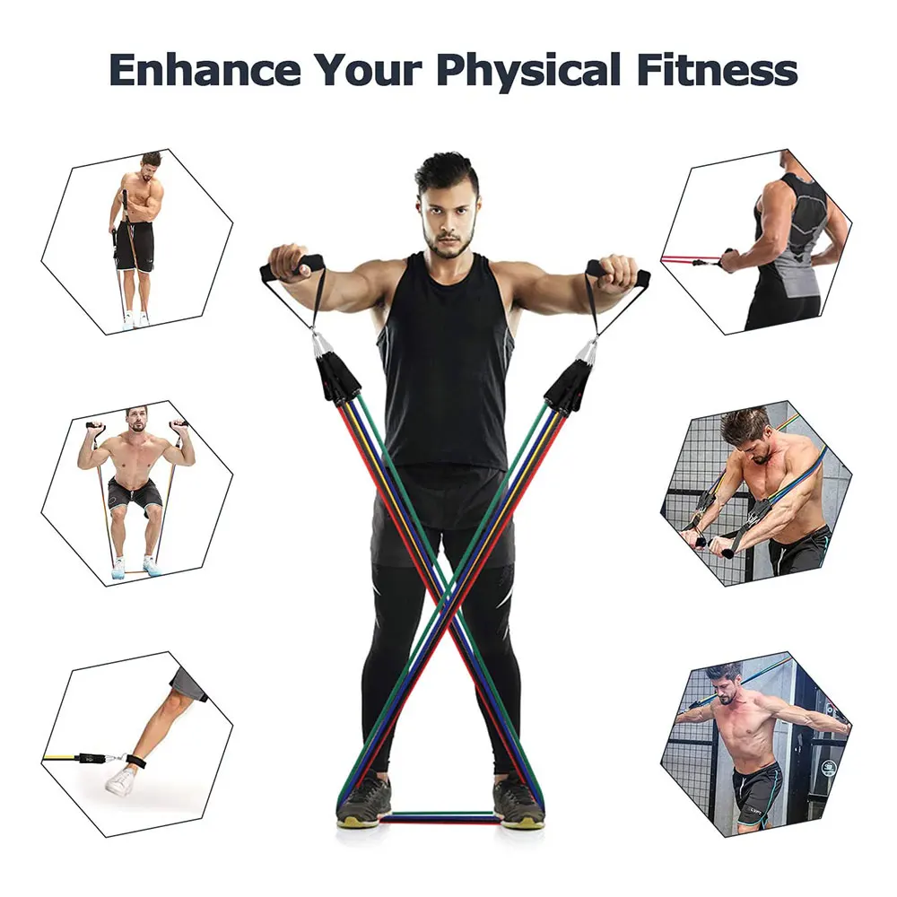 11pcs/Set Latex Resistance Bands Set Exercise Yoga Tube Pull Rope Fitness Sport Rubber Elastic Bands Muscle Strength Training 3 11pcs/Set Latex Resistance Bands Set Exercise Yoga Tube Pull Rope Fitness Sport Rubber Elastic Bands Muscle Strength Training 3