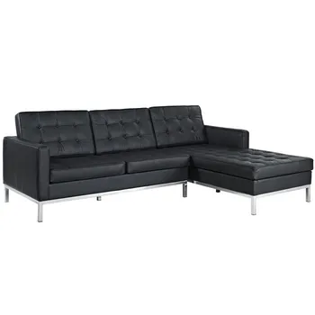 

FLOWER sofa with cheslong to left, similpiel Black