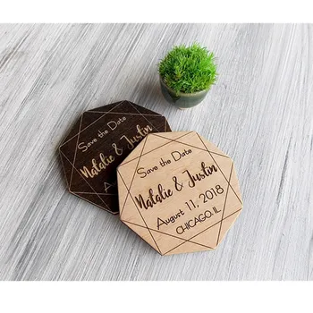 

personalized Geometric wooden Save The Date, Modern wedding favors Magnet, wood name fridge magnets,engraved Wedding Souvenirs