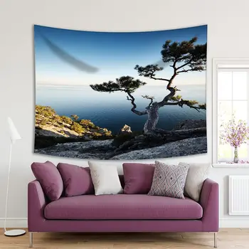 

Tapestry Tree and Sea horse Sunset Sky Horizon Crimea Landscape Panoramic Scenery Gray Blue Green