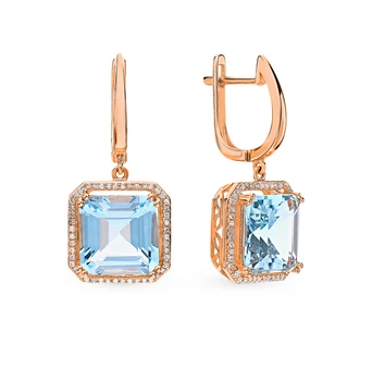 

Gold earrings with Topaz and diamonds sunlight sample 585