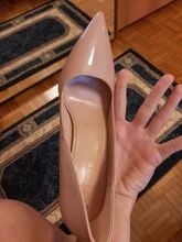 Zapatos de charol conciso para mujer, tacones de oficina puntiagudos, sexys, para fiesta, boda, poco profundos, Color Rojo