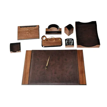 

Luxury Wooden Charisma Desk Set 9 Pieces Desk Organizer Office Accessories 100 Handmade High Quality Leather Desk Organizer