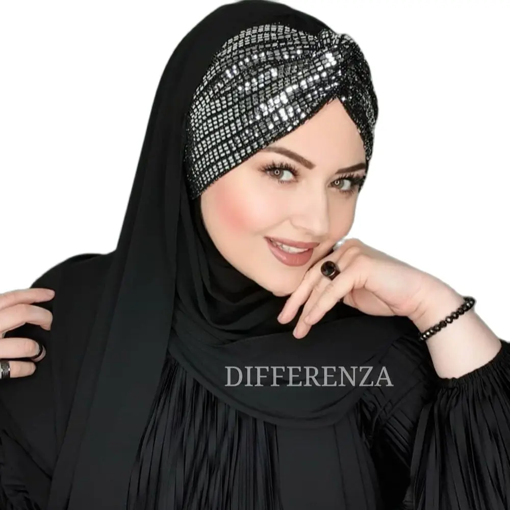 

Hijab тюрбан высокой моды ручной работы специальный дизайн блестки разница мусульманская женская одежда мусульманская Мода Турция свадьба
