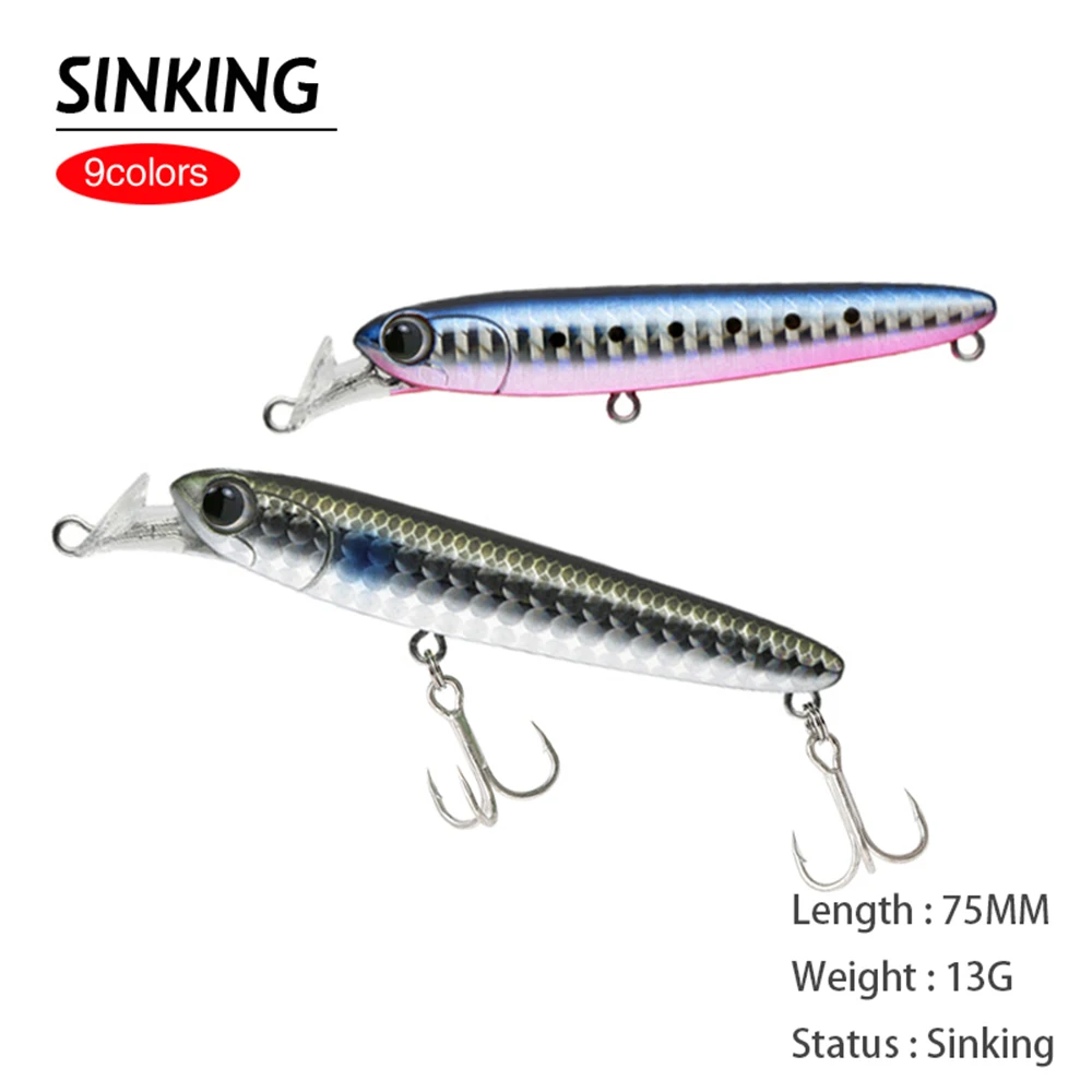 

7,5 см, 13 г, приманка для рыбной ловли, воблер в виде гольяна, длинная блесна, медленно тонущий карандаш, Троллинговый Джеркбейт, свимбейт, искусственная жесткая приманка, приманка для окуня